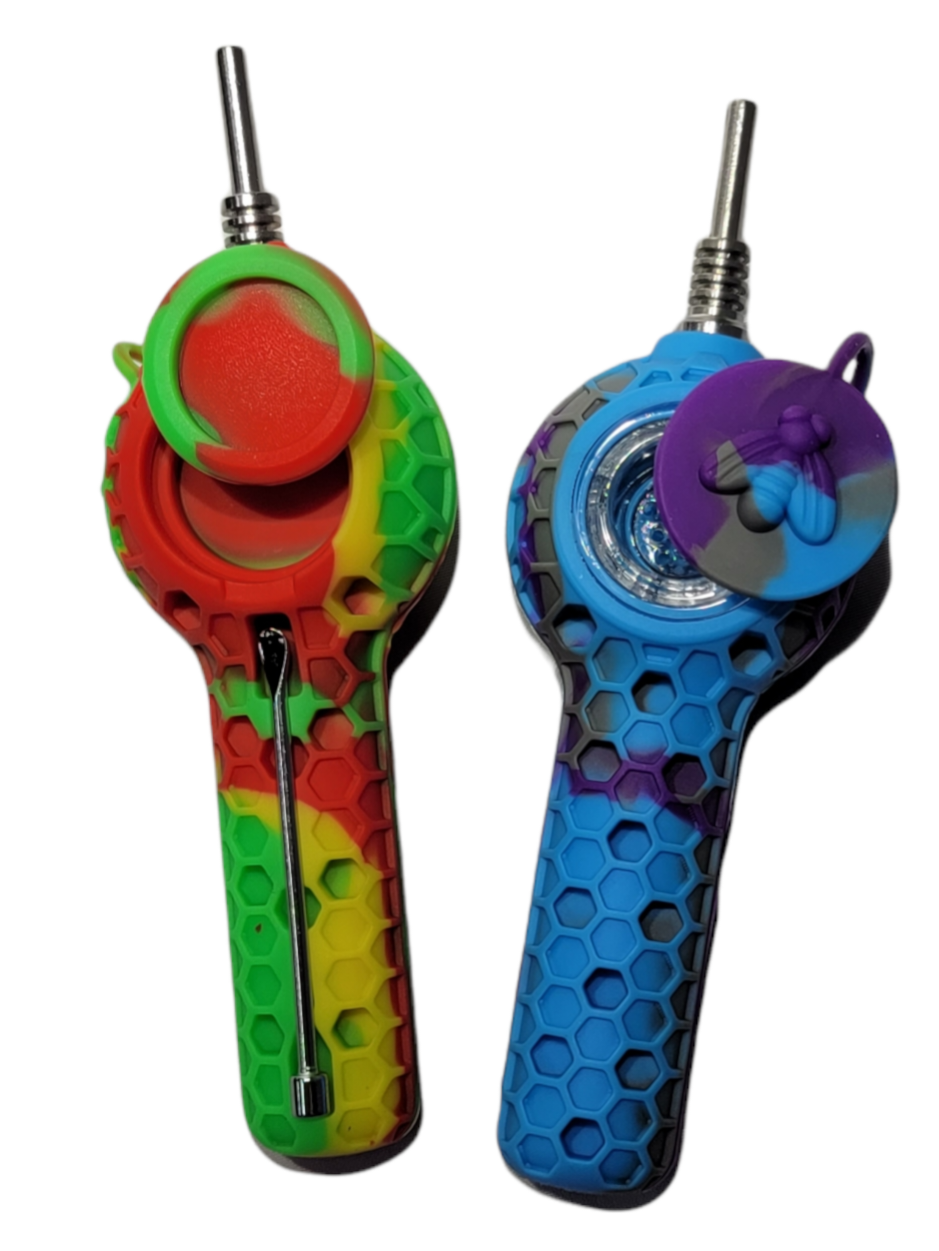 Honeycomb and Bee Silicone 2 Way Pipe with Tool - 3ct