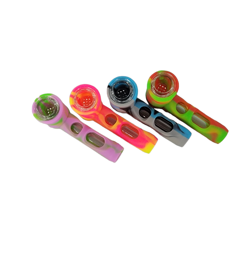 Silicone and Glass Hand Pipe - 4ct