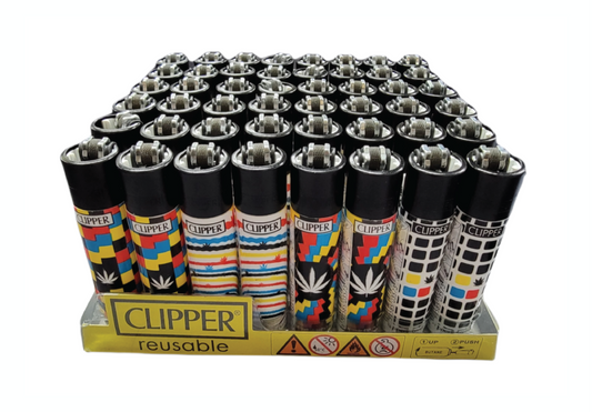 Clipper Cannibus Leaf Red, Blue, Yellow Lighter - Display 48ct