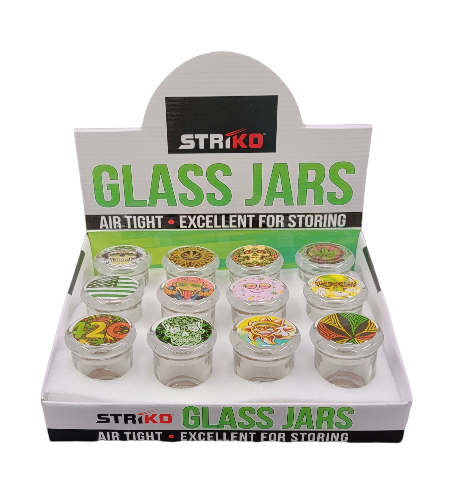 Striko Medium Glass Jars - 12ct Display