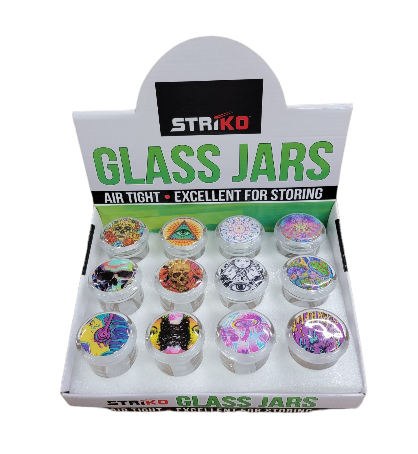 Striko Medium Glass Jars - 12ct Display